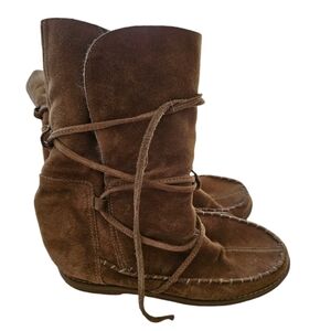 Jack Rogers Little Nell Faux Fur Moccasin Boots Size 8 Tan